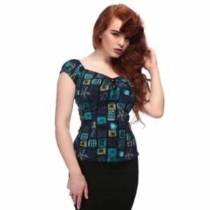 Collectif Blue Abstract Tiki Dolores Top XL NWOT